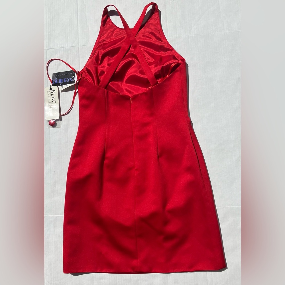 SOLD-NWT Vintage Oleg Cassini BlackTie Red Satin Dress-Size 10 - Picture 3 of 5